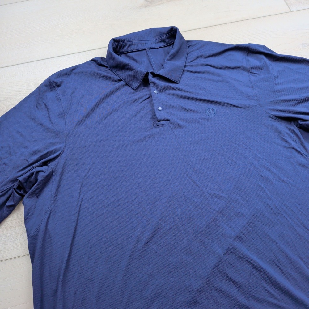 LLululemon Logo Sport Short Sleeve Polo Shirt Mens XXL Snap Front Navy Blue